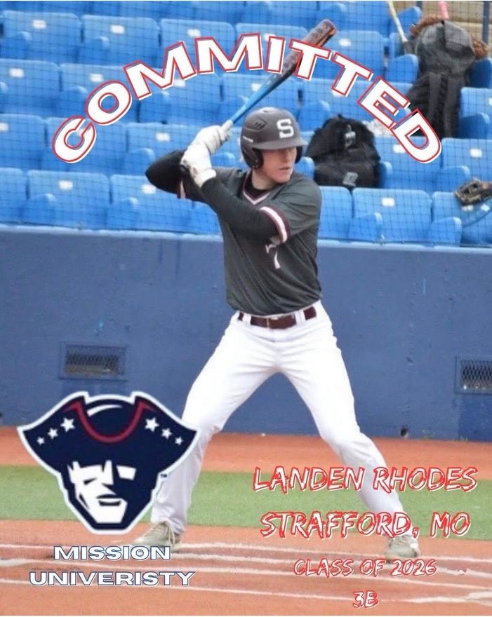 Commitment graphic for Landen Rhodes of Strafford, Missouri, class of 2026, who has committed to Mission University