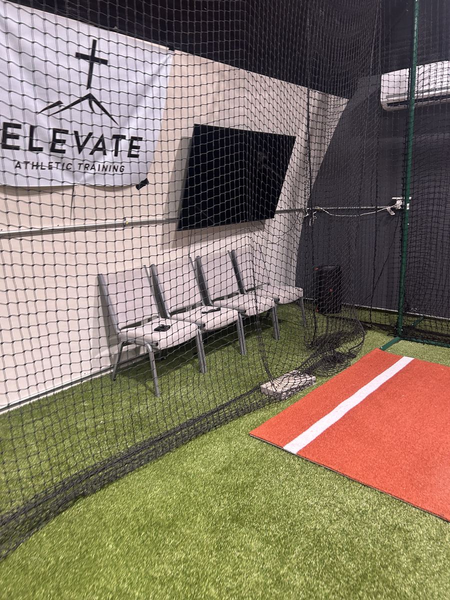 Video review and coaching area with seating at Elevate Athletic Training